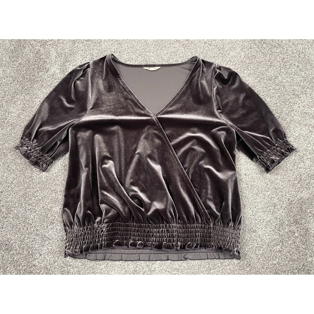 Madewell Shirt Womens Small Mauve Velvet Wrap Smocked Crop Whimsigoth Soft Girl